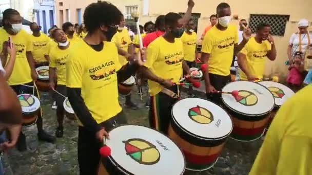 Salvador Bahia Brasilien Oktober 2021 Musiker Der Olodum Schule Treten — Stockvideo