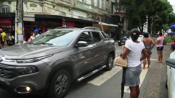 Salvador Bahia Braziliaans November 2021 Mensen Worden Gezien Door Straat — Stockvideo