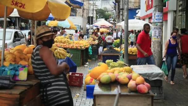 Salvador Bahia Brahb Ноября 2021 Года Торговля Фруктами Улице Центре — стоковое видео