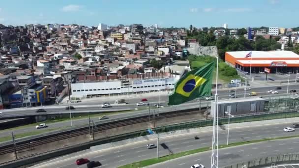 Salvador Bahia Brazilië November 2021 Brazilië Vlag Zien Een Vlaggenmast — Stockvideo