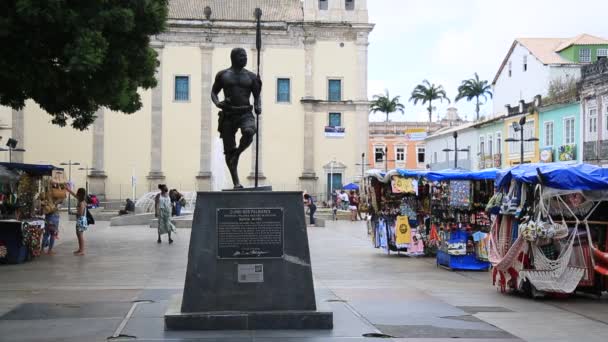 Salvador Bahia Brazil November 2021 Statue Black Leader Zumbi Dos — Stock Video