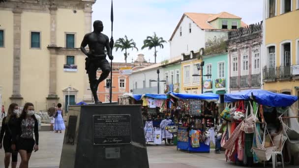 Salvador Bahia Brasil Noviembre 2021 Estatua Del Líder Negro Zumbi — Vídeos de Stock