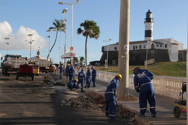 Salvador Bahia Brasil Marzo 2014 Trabajadores Que Trabajan Obras Revitalización — Foto de Stock