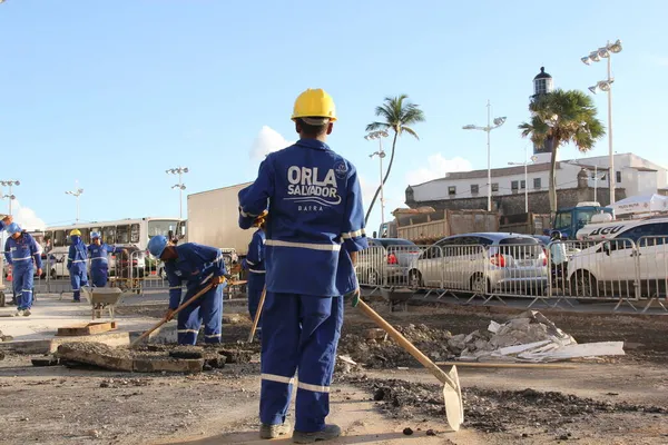 Salvador Bahia Brésil Mars 2014 Travailleurs Travaillant Sur Des Travaux — Photo