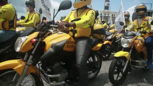 Salvador Bahia Brazil November 2021 Motorkerékpár Taxisofőrök Láthatók Egy Tüntetés — Stock videók