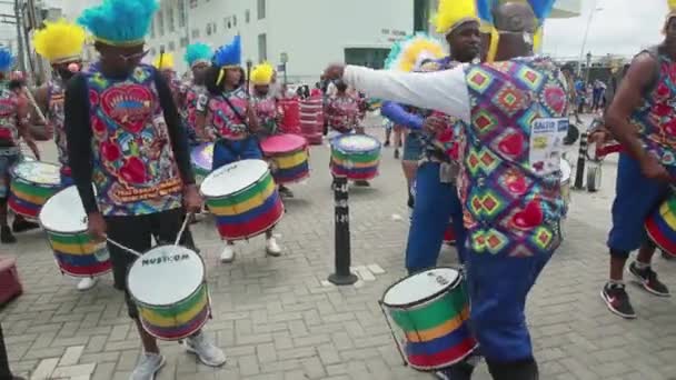 Salvador Bahia Brasil Noviembre 2021 Percusionistas Del Bloque Comandos Afro — Vídeos de Stock