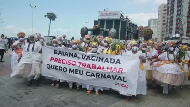 Salvador Bahia Brazil Νοεμβρίου 2021 Μπαγιάνες Φαίνονται Κατά Διάρκεια Διαδήλωσης — Αρχείο Βίντεο