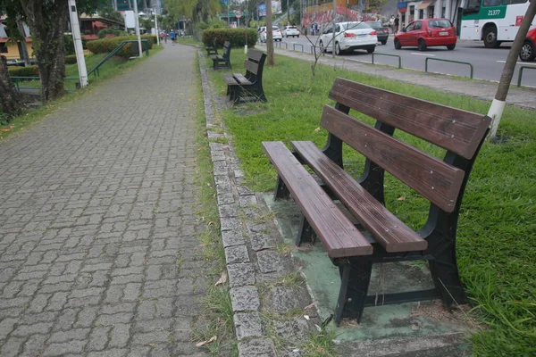 살바도르 공원에서는 나무로 플라스틱을 구조사 바히아 벤치를 수있다 — 스톡 사진