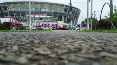 Salvador, Bahia, Brezilya - 2 Aralık 2021: Salvador 'daki Arena Fonte Nova futbol stadyumunun havadan görünüşü.