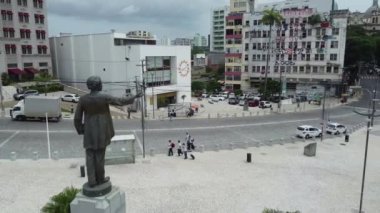 Salvador, Bahia, Brezilya - 2 Aralık 2021: Salvador 'daki Castro Alves Meydanı' nın havadan görünüşü. Burası hem şehir karnavalı hem de Hotel Fasano için bir sahne..