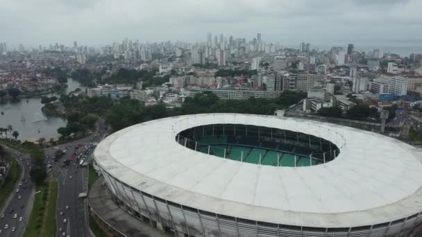 Salvador Bahia Braziliaans December 2021 Vanuit Lucht Zicht Voetbalstadion Arena — Stockvideo