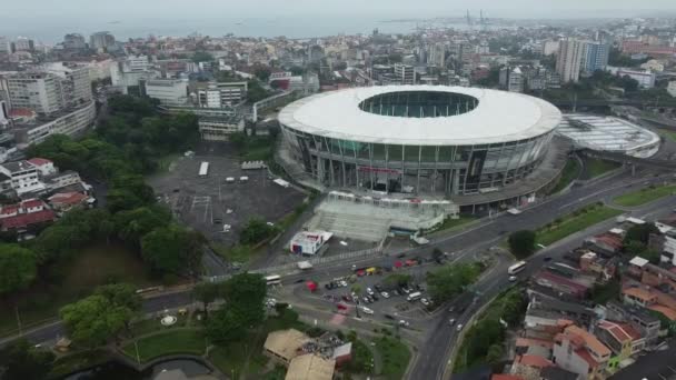 Salvador Bahia Braziliaans December 2021 Vanuit Lucht Zicht Voetbalstadion Arena — Stockvideo