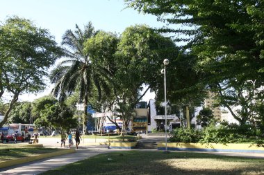 Itabuna, Bahia, Brezilya - 7 Haziran 2011: Güney Bahia 'daki Itabuna şehrinden geçen Cachoeira nehrinin havadan görünüşü.