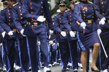 Salvador, Bahia, Brezilya - 7 Eylül 2014: Brezilya 'nın Salvador kentinde bağımsızlığını kutlamak için düzenlenen sivil-askeri geçit sırasında Bahia Askeri Polisi üyeleri.