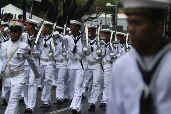 Salvador Bahia Brasil Setembro 2014 Militares Marinha Brasil Durante Desfile — Fotografia de Stock