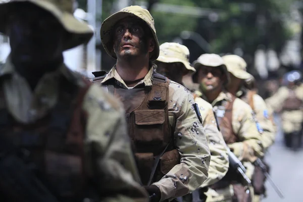 Salvador Bahia Brazílie Září 2014 Příslušníci Bahijské Vojenské Policie Při — Stock fotografie