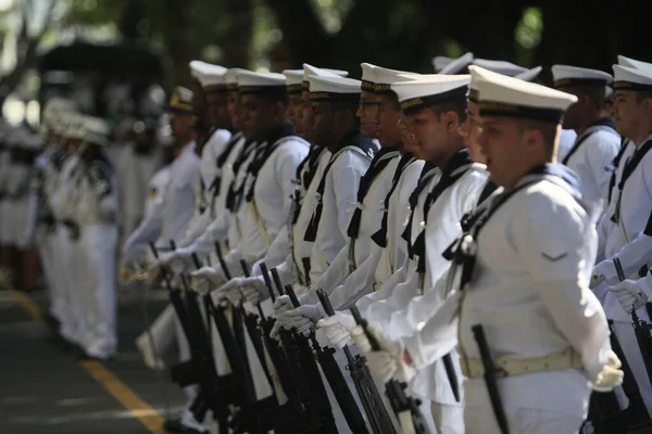 Salvador Bahia Brasil Septiembre 2014 Militares Marina Brasil Durante Desfile —  Fotos de Stock