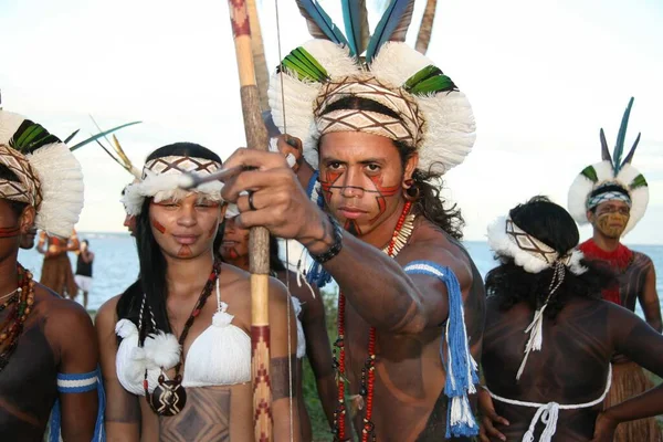Santa Cruz Cabralia Bahia Brazilië April 2008 Inheemse Mensen Uit — Stockfoto