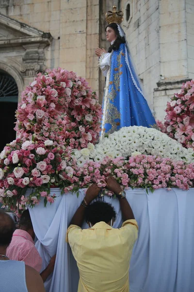 Salvador Bahia Brasil Diciembre 2021 Fieles Celebran Día Nossa Senhora —  Fotos de Stock