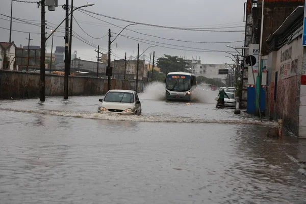 Salvador Bahia Brasil Mayo 2015 Calle Inundada Agua Lluvia Ciudad — Foto de Stock
