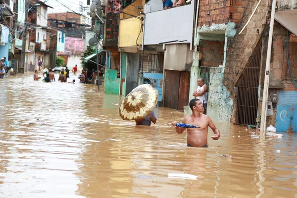 Salvador Bahia Brasil Maio 2015 Rua Inundada Água Chuva Cidade — Fotografia de Stock
