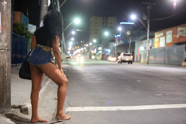 Salvador Bahia Brasil Octubre 2015 Travesti Visto Trabajando Como Prostituta — Foto de Stock