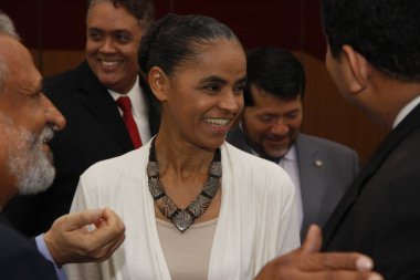 Salvador, Bahia, Brezilya - 29 Nisan 2014: Marina Silva, Brezilya 'nın cumhurbaşkanı adayı, Salvador kentinde düzenlenen siyasi mitingde görüldü.