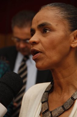 Salvador, Bahia, Brezilya - 29 Nisan 2014: Marina Silva, Brezilya 'nın cumhurbaşkanı adayı, Salvador kentinde düzenlenen siyasi mitingde görüldü.