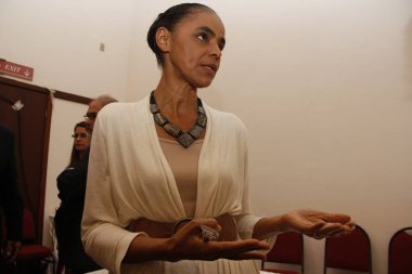 Salvador, Bahia, Brezilya - 29 Nisan 2014: Marina Silva, Brezilya 'nın cumhurbaşkanı adayı, Salvador kentinde düzenlenen siyasi mitingde görüldü.