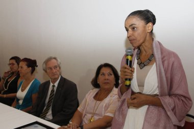 Salvador, Bahia, Brezilya - 29 Nisan 2014: Marina Silva, Brezilya 'nın cumhurbaşkanı adayı, Salvador kentinde düzenlenen siyasi mitingde görüldü.