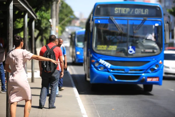 Salvador Bahia Brazil October 2017 People Waiting Public Transport Buses — Stock Photo, Image