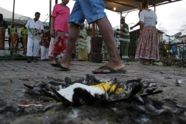 Santo Amaro, Bahia, Brezilya - 13 Mayıs 2007: Santo Amaro şehrindeki Bembe do Marecado dini etkinliğine katılan Candomble dini üyesi.