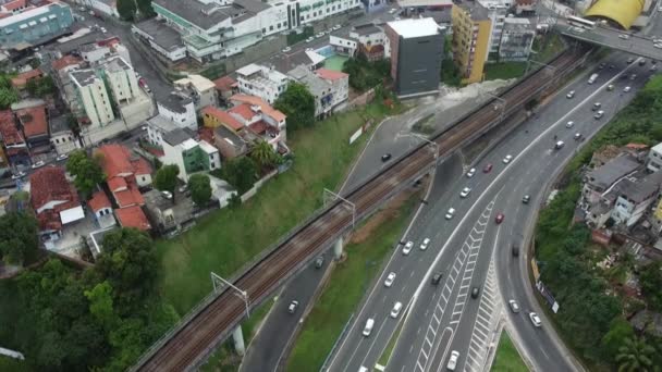 Salvador Bahia Brazílie Prosince 2021 Vozidla Pohybující Podél Kolejí Metra — Stock video