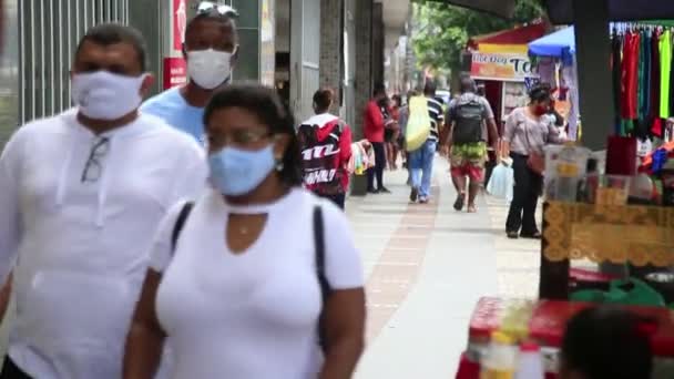 Salvador Bahia Brazil November 2021 Person Walking Popular Shopping Area — Stockvideo
