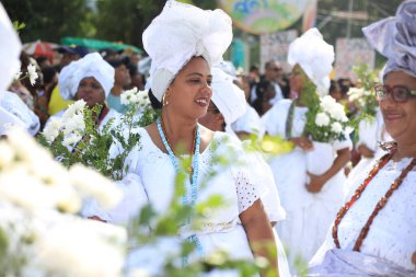 Salvador, Bahia, Brezilya - 24 Ocak 2016: Baiana kültür grubu üyeleri Salvador kentinde düzenlenen bir kültür etkinliği sırasında görüldü.