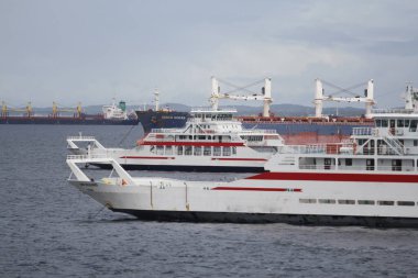 salvador, bahia, brazil - august 19, 2014: Dorival Caymmi and Zumbi dos Palmares ferry boats near Terminal de Sao Joaquim in Salvador. The boats are used for the crossing to the island of Itaparica.
