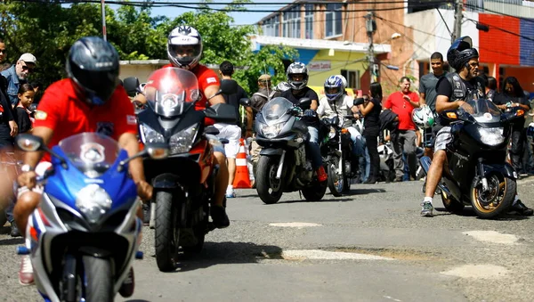 Salvador Bahia Brazilië September 2014 Motorrijders Ontmoeten Elkaar Tijdens Een — Stockfoto