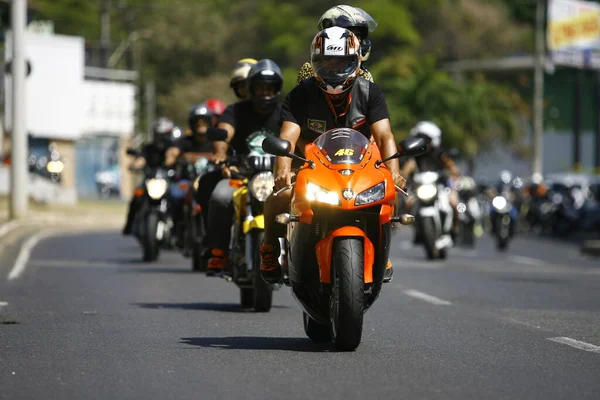 Salvador Bahia Brazylijski Wrzesień 2014 Spotkanie Motocyklistów Podczas Przejażdżki Ulicami — Zdjęcie stockowe