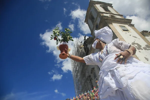 Salvador Bahia Brazil January 2022 Baiana Typical Clothes Visit Basilica — Stockfoto