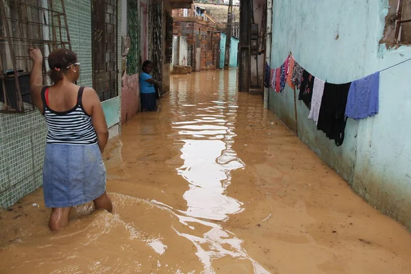 Salvador Bahia Brazil April 2013 People Seen Dwellings Flooded Area — Zdjęcie stockowe