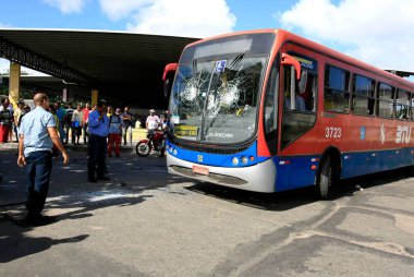 Salvador, Bahia, Brezilya - 3 Temmuz 2014: Salvador şehir toplu taşlı taşımacılık otobüsü.