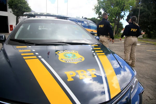 Salvador Bahia Brazilský Ledna 2022 Federální Silniční Policisté Vedle Vozidla — Stock fotografie