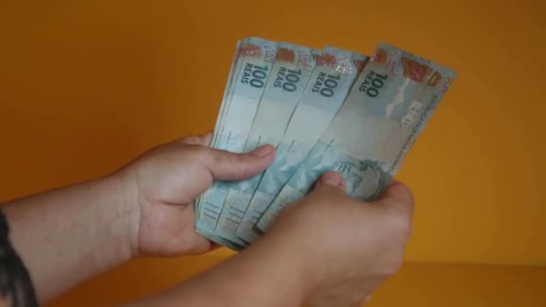 Salvador Bahia Βραζιλία Ιανουάριος 2022 Πρόσωπο Καταμέτρηση Cdura Real Νόμισμα — Αρχείο Βίντεο