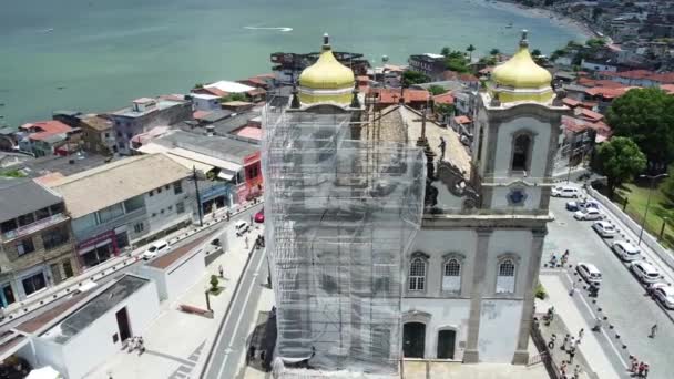 Salvador Bahia Braziliaans Januari 2022 Luchtfoto Van Basiliek Van Nosso — Stockvideo