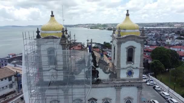 Salvador Bahia Brasil Janeiro 2022 Vista Aérea Basílica Nosso Senhor — Vídeo de Stock