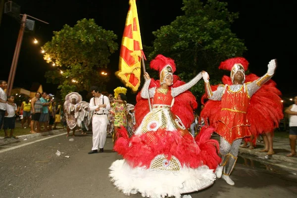 2012年2月20日ブラジル バイーア州イルホス サンバ学校のメンバーImperadoresは イルホス市のカーニバルでパレード中にサンバを行います — ストック写真