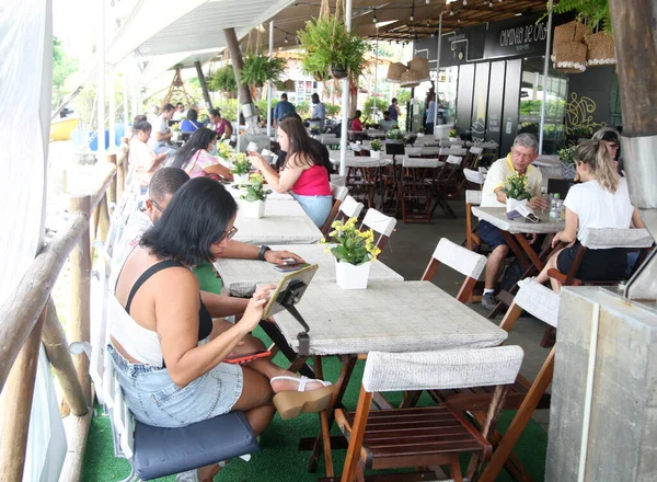 Salvador Bahia Brasil Febrero 2022 Clientes Las Mesas Restaurante Barrio — Foto de Stock