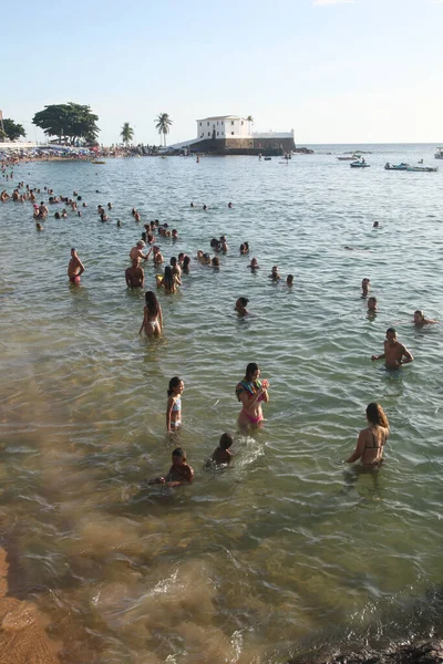 Salvador Bahia Brasile Febbraio 2022 Persone Alla Spiaggia Porto Barra — Foto Stock