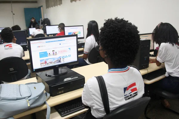 Salvador Bahia Brazil February 2022 Students Public School Using Computer — Stock Photo, Image