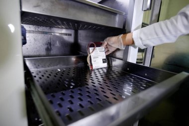 Salvador, Bahia, Brezilya - Mayıs 81, 2018: Salvador 'daki Emoba kan merkezindeki kan bağışı odası.